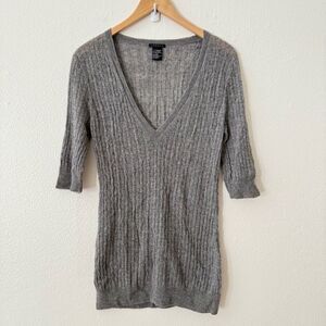 Theory Women's Small 100% Cashmere Grey Short Sleeve Sweater